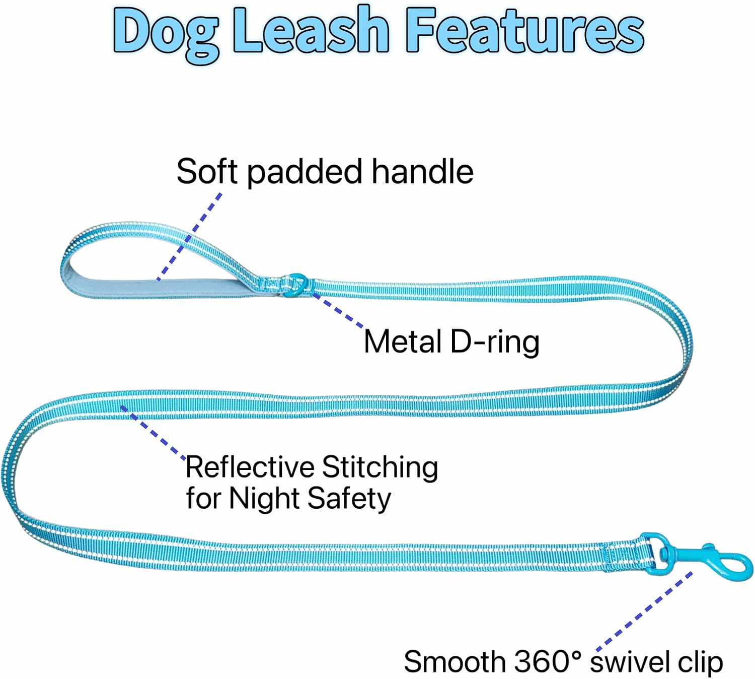 Premium Nylon Dog Leash, 5 FT Dog Lead with Soft Padded Handle, Durable Metal Swivel Clasp & D-Ring, Comfortable Walking Running Training Leash for Small Medium Large Dogs (Blue L) image 4