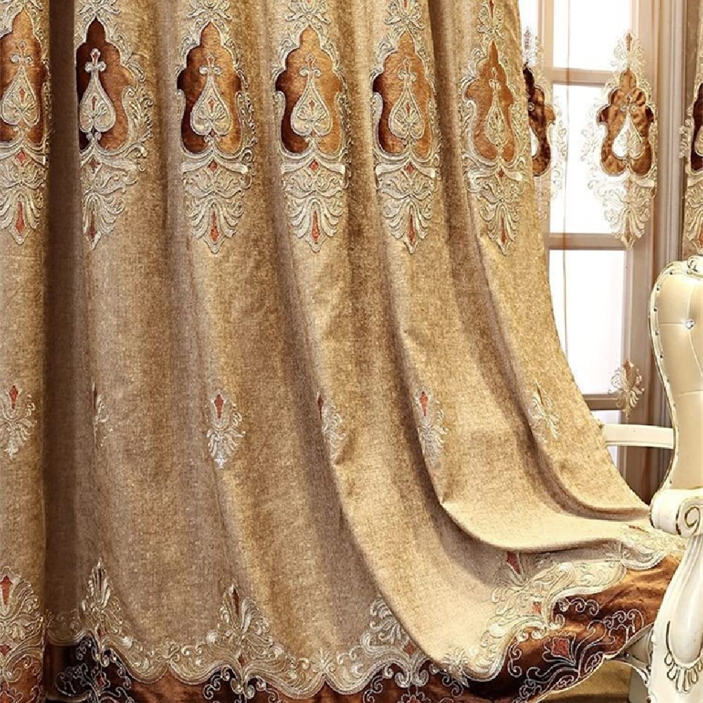 Rideaux brodés européens de luxe pour salon marron habillant vos fenêtres