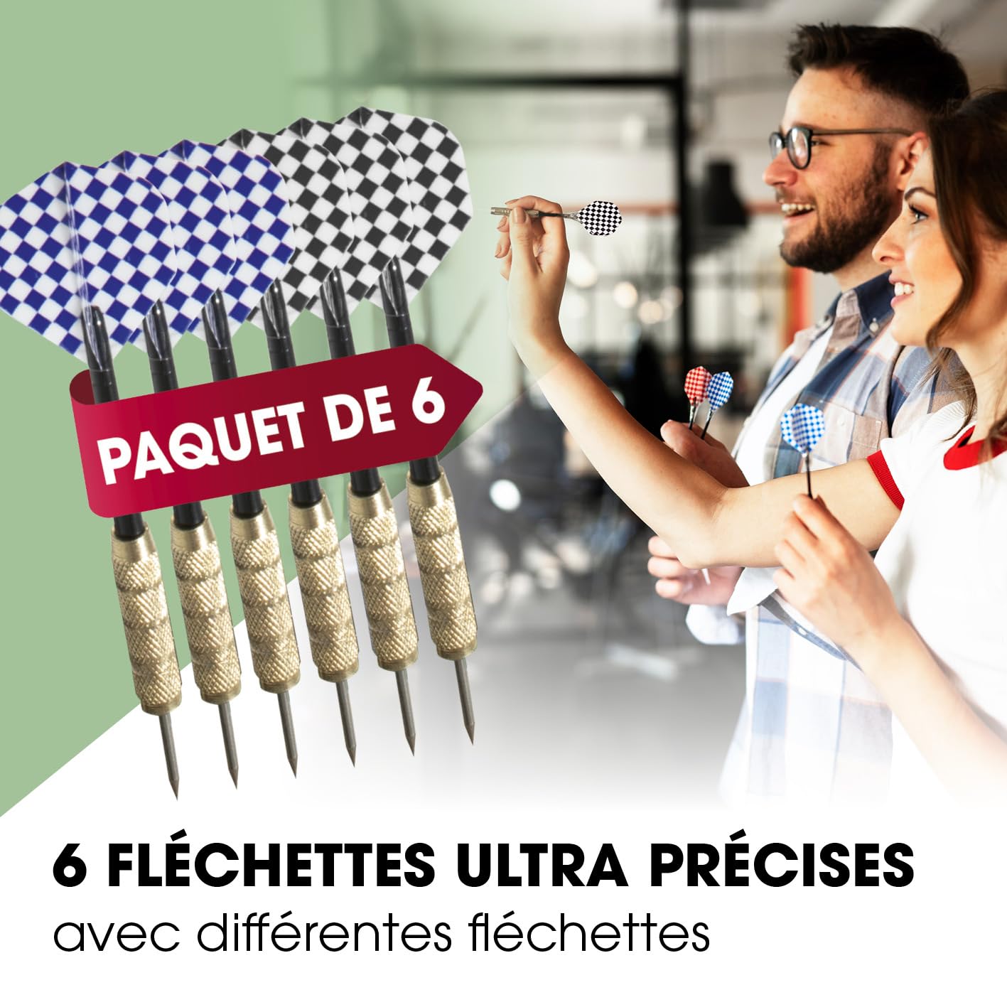 Cible de fléchettes | Kit Complet avec 6 fléchettes en Acier & Anneau de Protection | Éclairage LED optionnel | Fléchettes en Acier avec ailettes | Cible de Dart en sisal