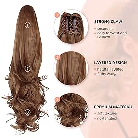 HEWEICSY Ponytail Extensions, 22 Long Claw Hair Extension Synthetic Curly Wavy Hairpieces Clip in Ponytail Wig, Daily Fluffy Pony Tail for Women, 4.8 OZ