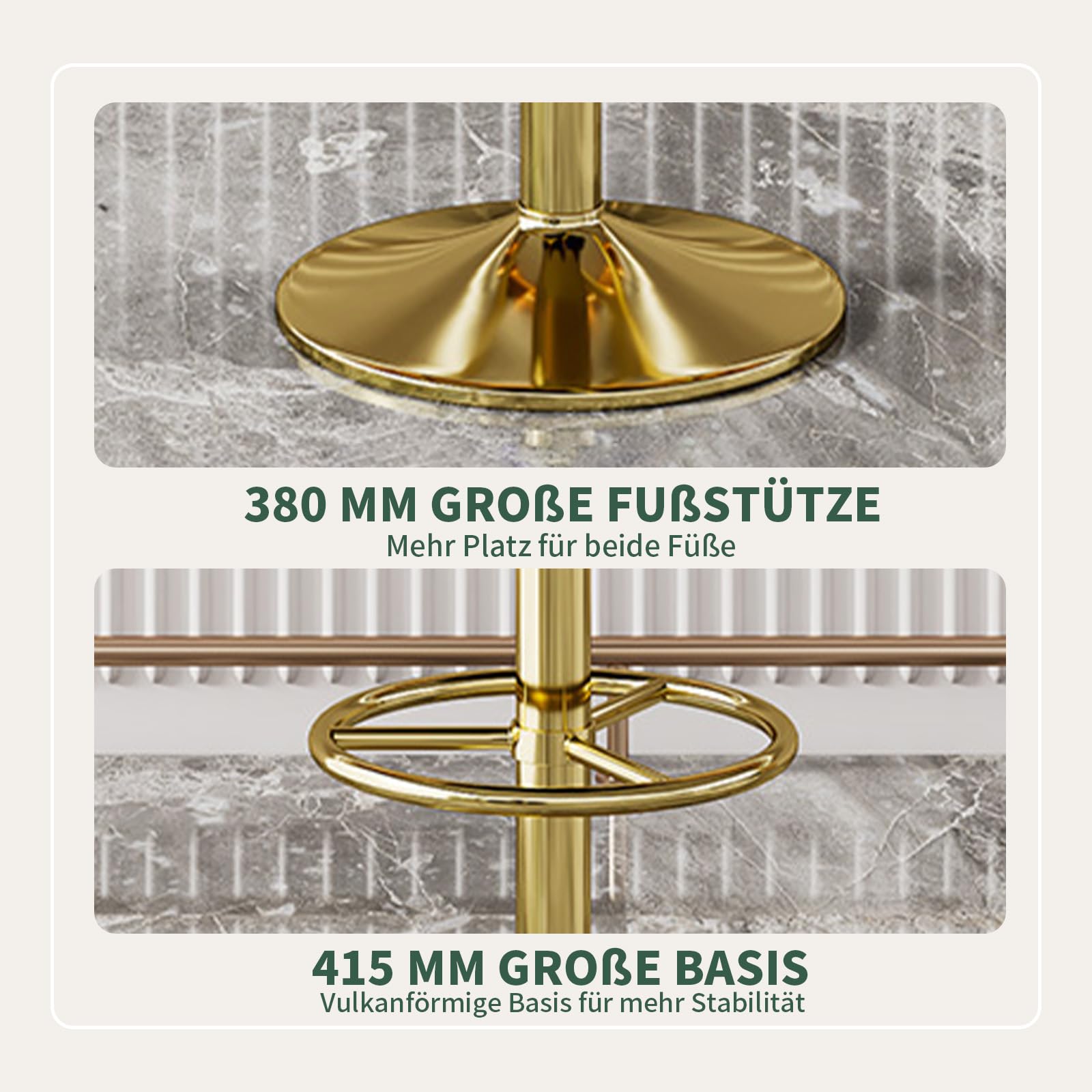 Vigosit Barhocker Set Höhenverstellbar, Barstuhl mit Lehne & Armlehne, 360° Drehbarer Tresenhocker für Küche, Gepolsterter Küchenhocker mit Großer Sitzfläche & Stabiles Metallgestell， Grün(1 Stück)