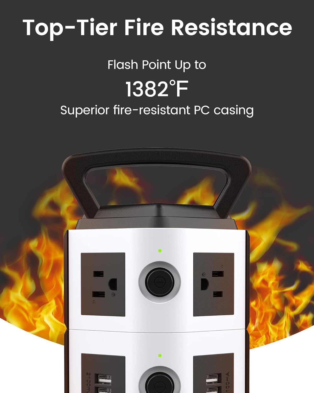 JACKYLED Power Strip Tower showing independent power switches and LED indicators