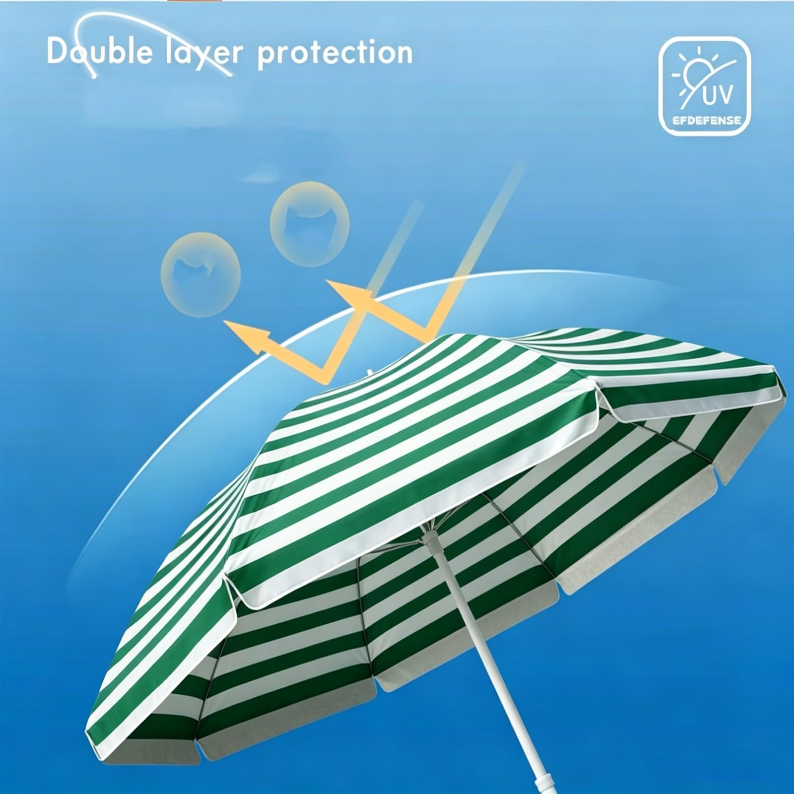 Parasol słoneczny, przenośny parasol słoneczny na podwórko, wiatroszczelny, trwały, lekki, do ogrodu, basen, podwórko, plaża, kemping (niebieski i biały, 2,2 m/7,2 stopy)