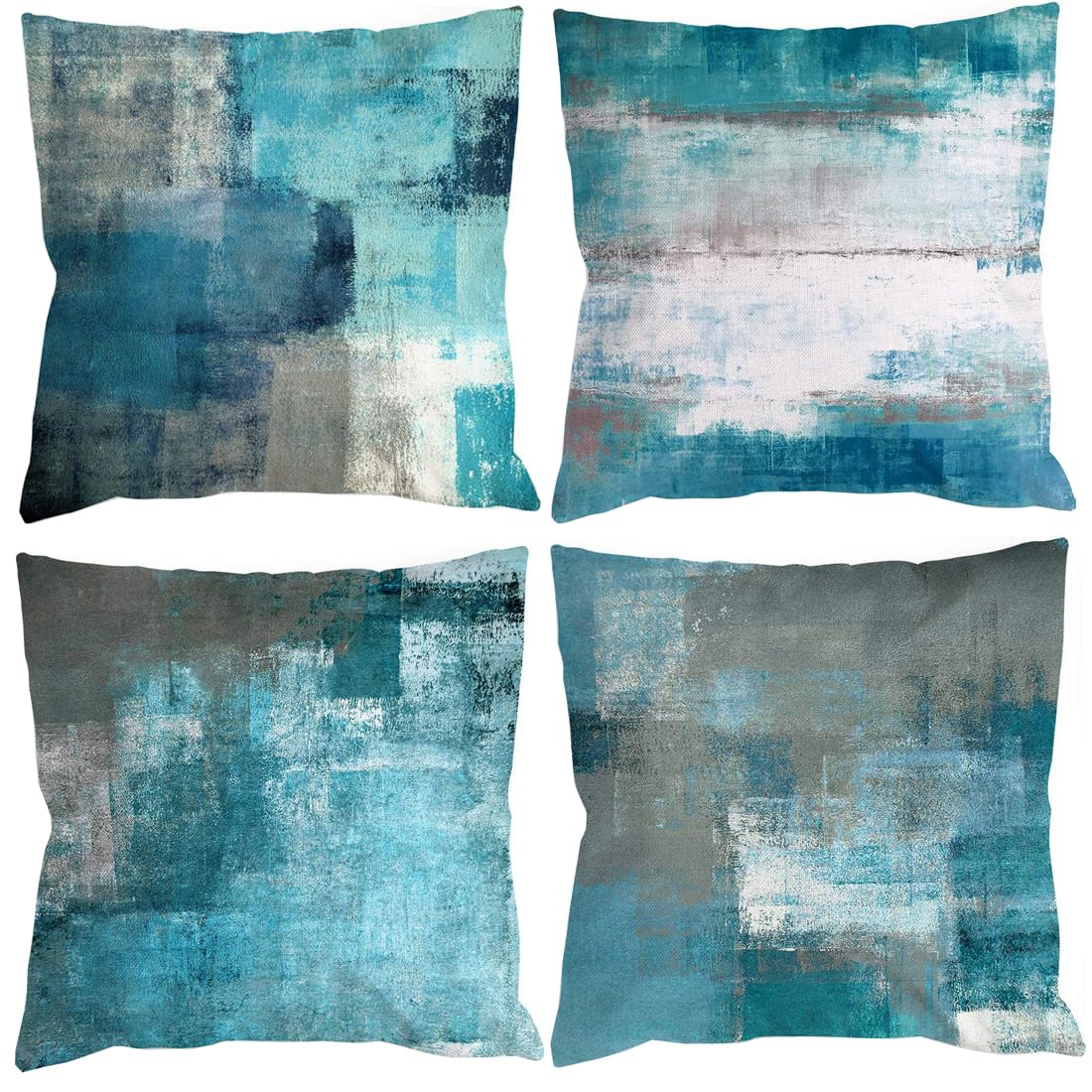 Emvency Kissenbezüge Set – 2 Stück, 55x55 Cm, Modernes Türkis-Weiß-Grau Design, Weicher Samt Für Wohnzimmer & Mehr