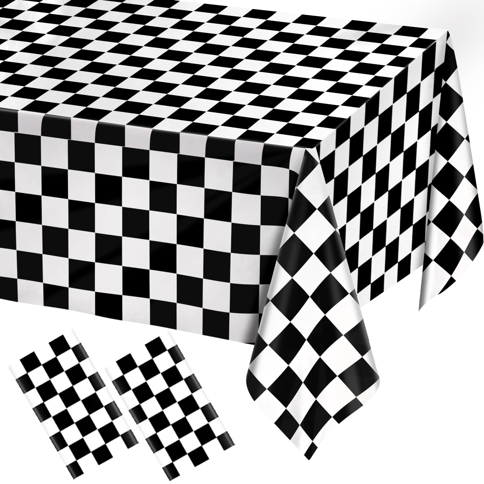 2 Pack Black and White Gingham Tablecloth Rectangular Buffalo Checkered Tablecloths Disposable Plastic Plaid Table Cover for Parties, Outdoor Picnic, Birthday, Wedding, Camping 54 × 108 Inch