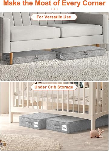 Miniatura 4 de punemi Almacenamiento de perfil bajo debajo de la cama, contenedores de almacenamiento debajo de la cama de 5 pulgadas de alto con paredes laterales