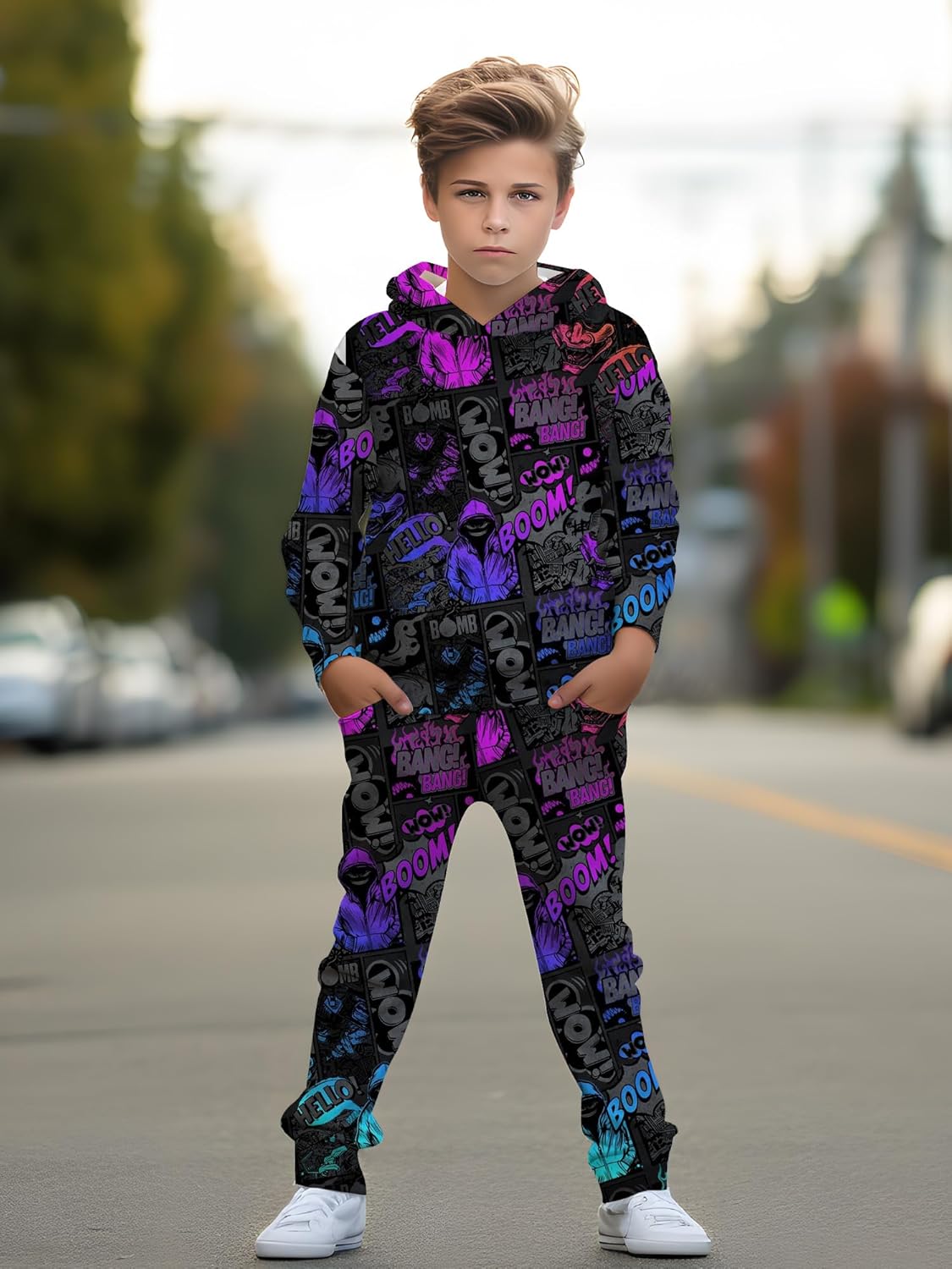 boys' clothing sets, 2-Piece Hoodie & Pants Outfits for Boys Size 4-14 | Lightweight Non-Fleece Fall & Spring Clothing Sets - Image 2