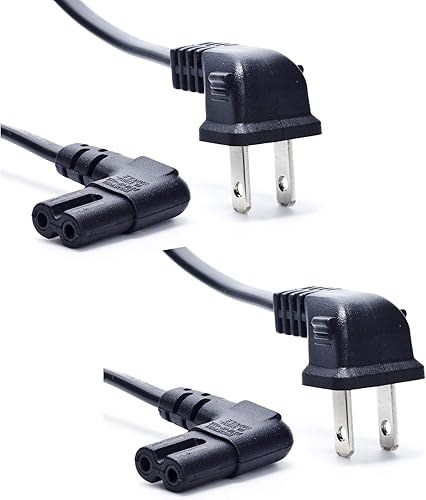 Ancable - Cable de alimentación de repuesto para TV, paquete de 2 unidades de 12 pies en ángulo recto de 2 clavijas a forma de L figura 8 C7 para TV