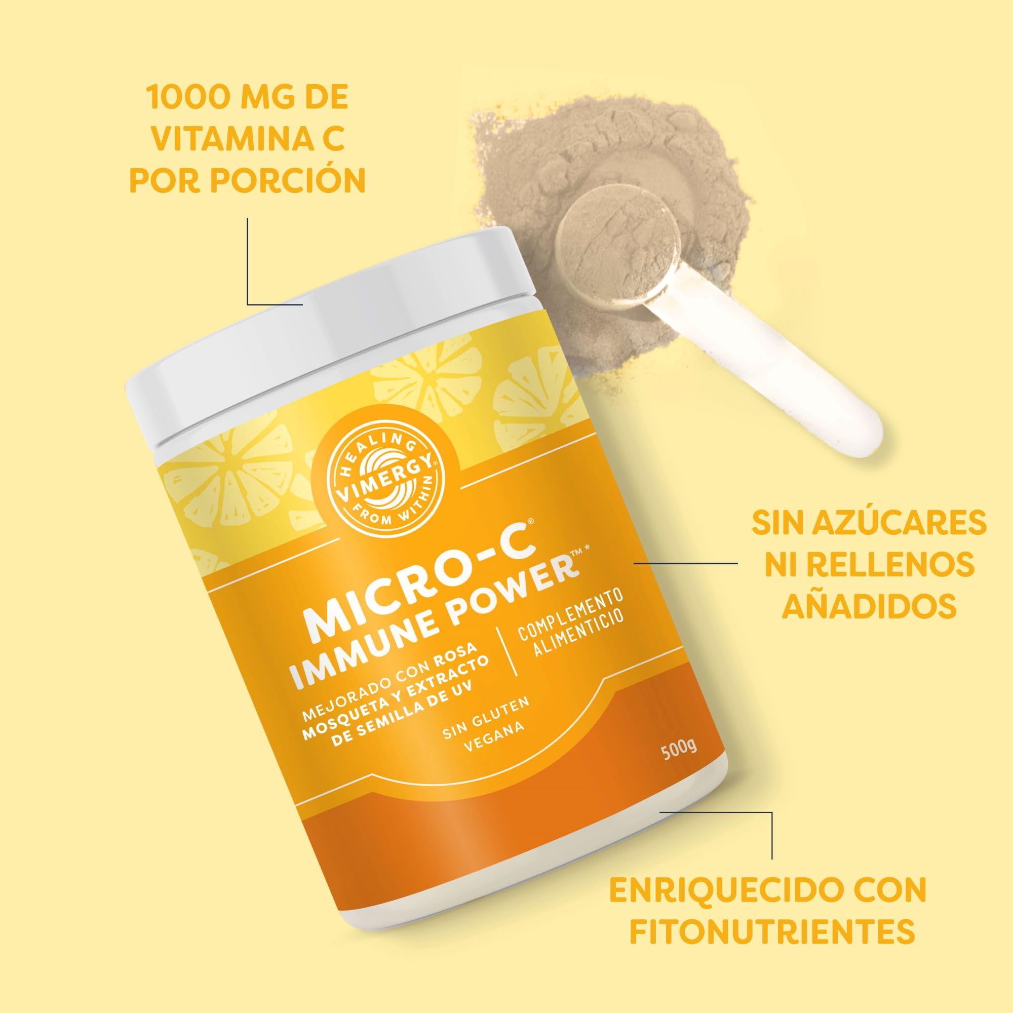 Vimergy Micro-C Immune Power* – 500g, 278 Porciones – Vitamina C en Polvo, 1000 mg – Ácido Ascórbico Amortiguado – Fórmula Vegana Sin Gluten