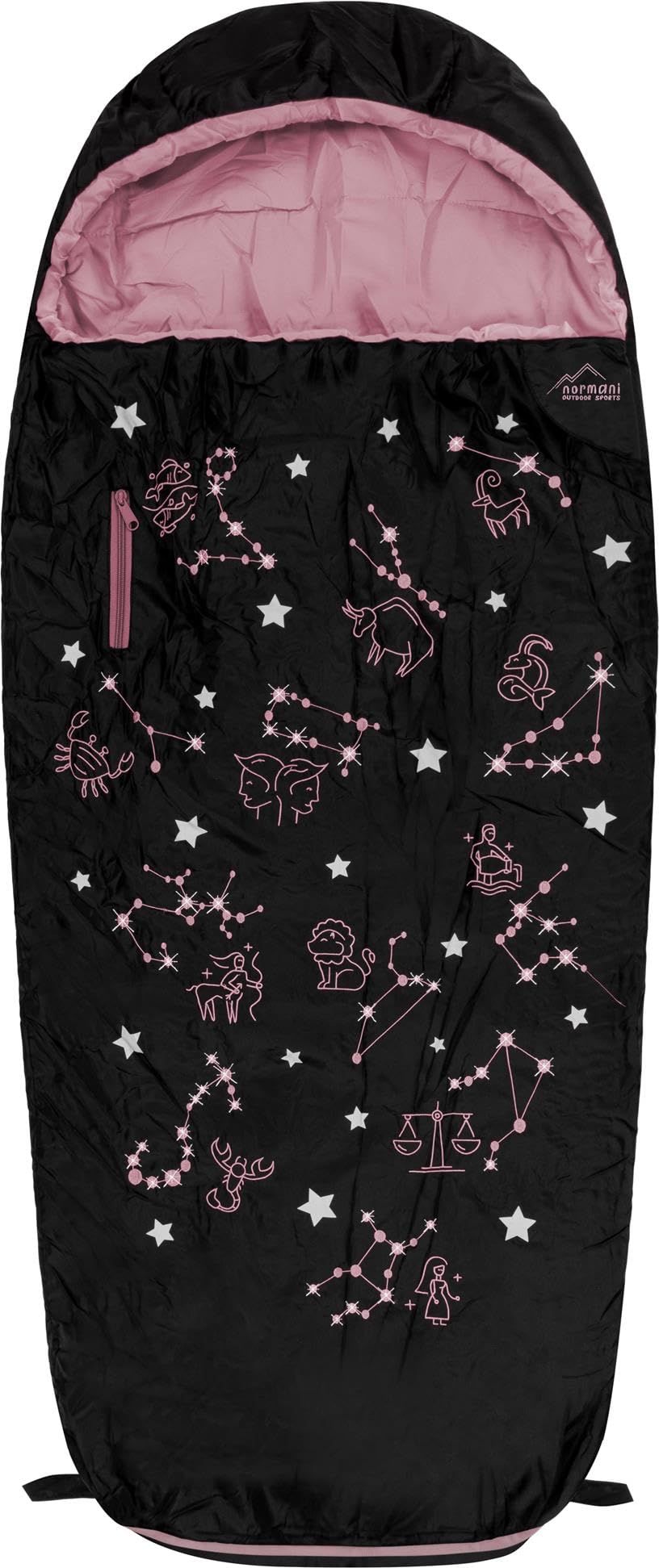 Kinder Schlafsack 3 Jahreszeiten Outdoor Deckenschlafsack Reise Mumienschlafsack - 4 bis 15 Jahren mit Sternzeichen-Motiv - Erweiterbarer Kinderschlafsack von 100 cm - 155 cm