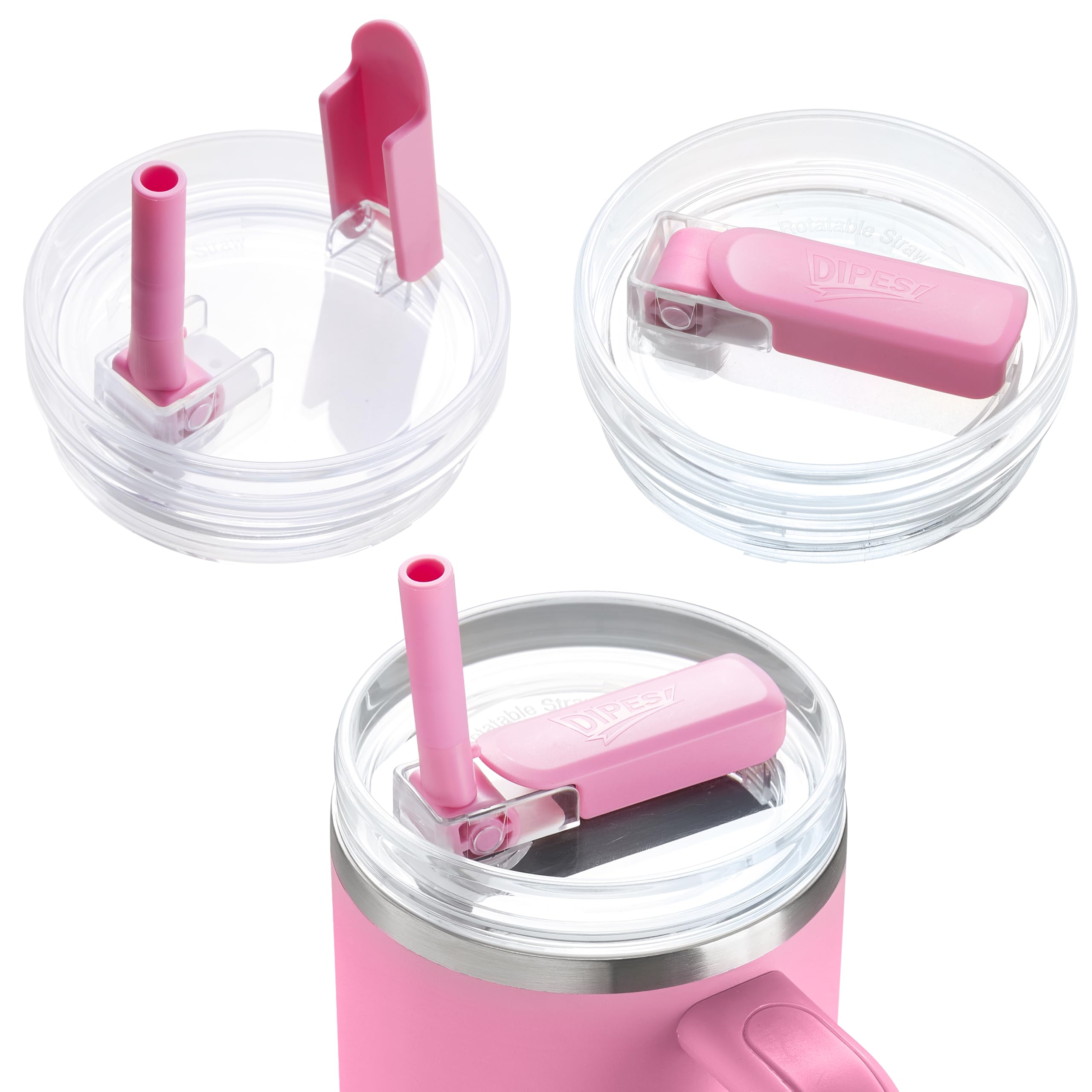 DIPESI 2Pack 40oz Tumbler Lid Replacement suit for Stanley Quencher cup, Flip Straw Spill Proof Leak Resistant Straw Cover, Dishwasher Safe Stanley