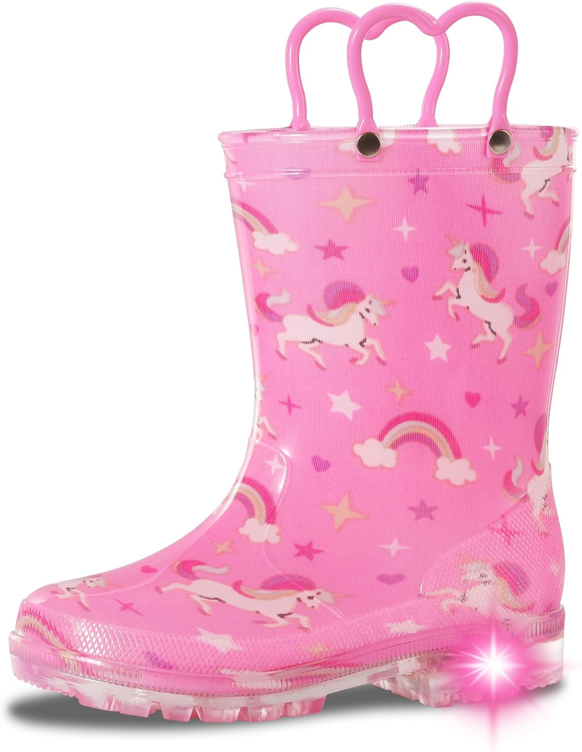 WILLPORT Toddler Rain Boots,Waterproof Light Up Kids Rain Boots with Easy-on Handles for Boys and Girls