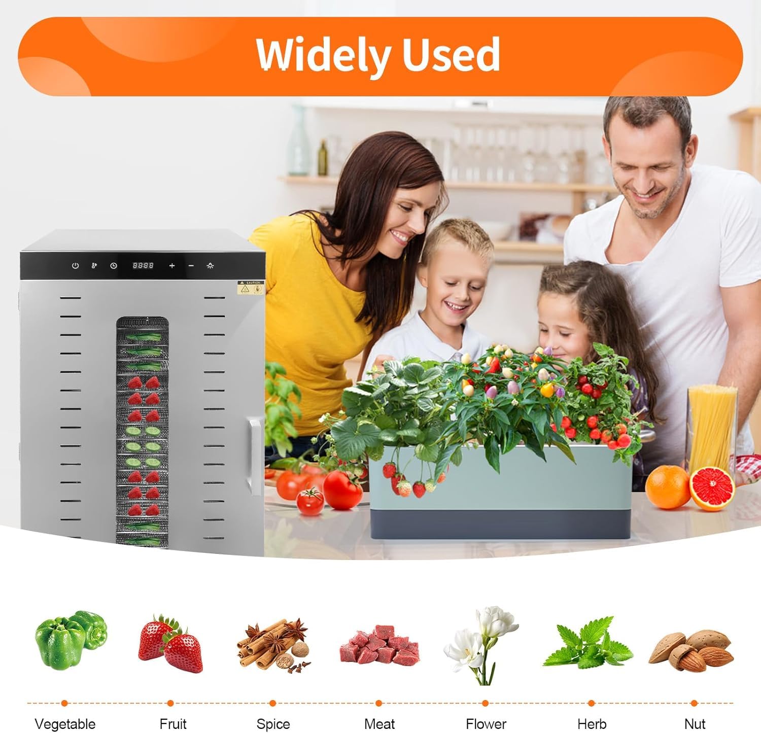 Deshidratador De Alimentos Comercial De 20 Capas Y 1700 W, De Acero Inoxidable, con Pantalla Led Y Ruedas Secar Frutas, Verduras, Carnes Y Especias.