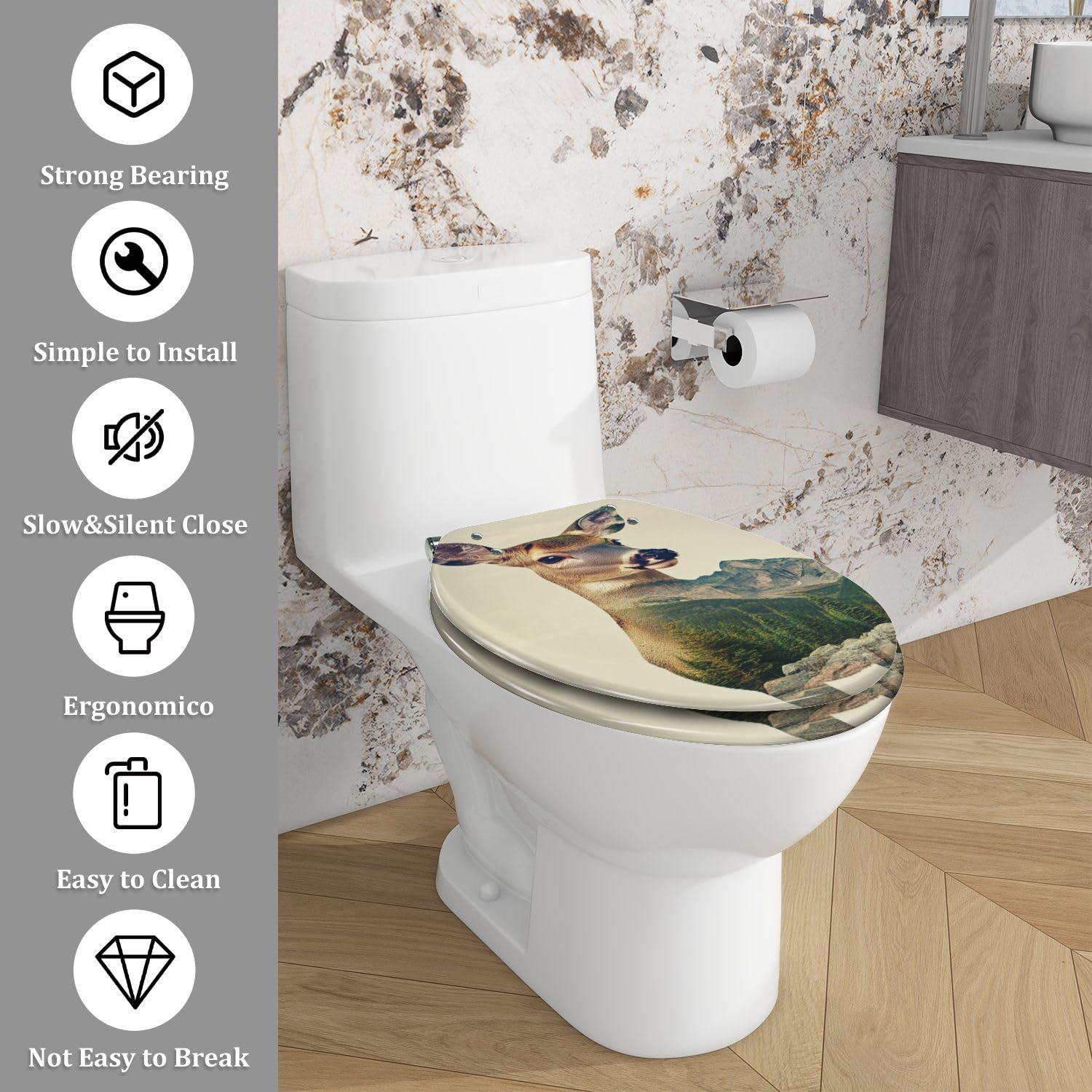 Länglicher WC-Sitz aus Kunstharz mit Deckel für das Badezimmer