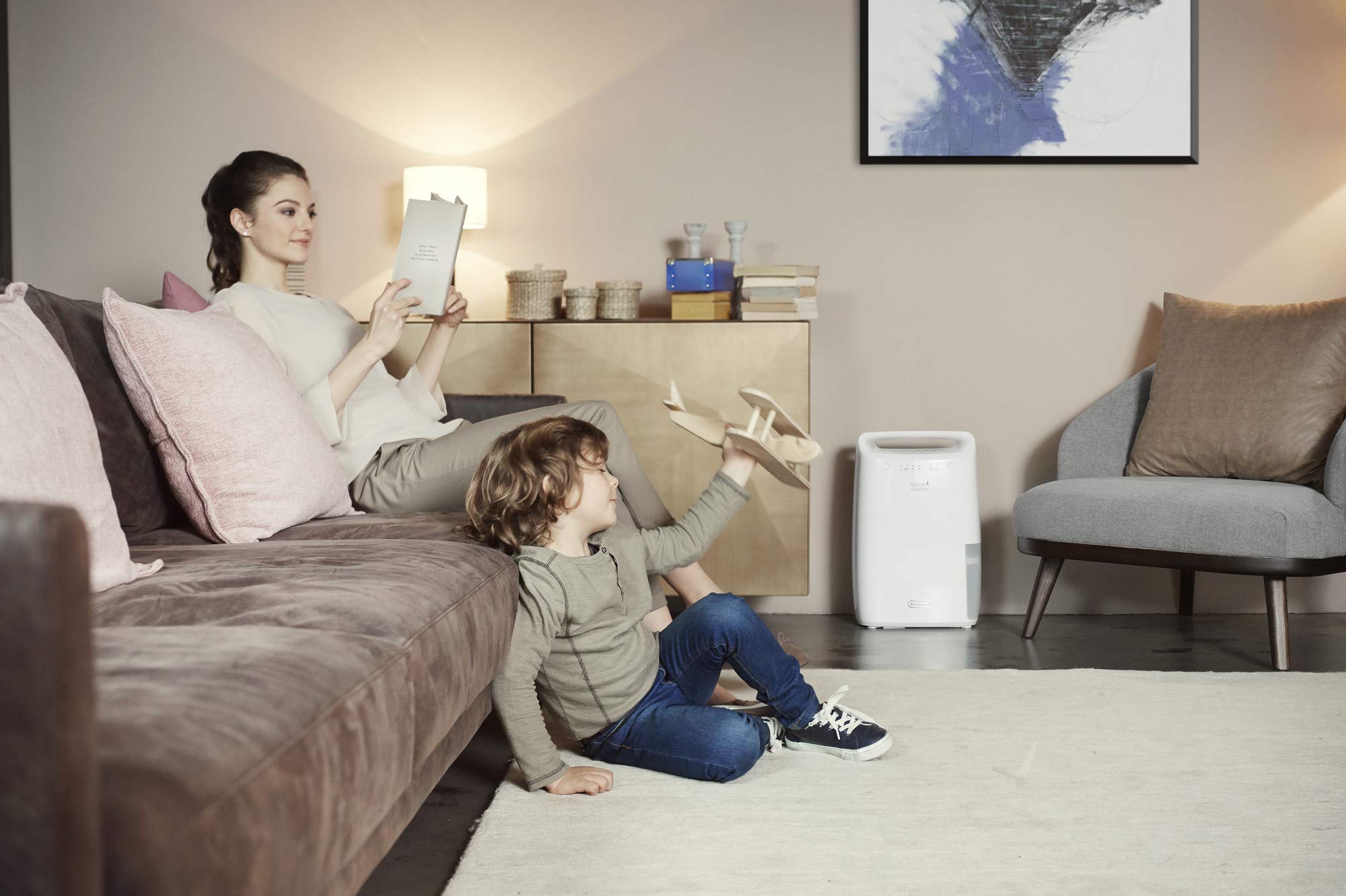 De'Longhi DEX210SF osuszacz powietrza w domu do usuwania wilgoci, odporny na pleśń, suszarka, podwójny system filtracji powietrza, 10 l/dzień, system bezpieczeństwa, uchwyt, biały