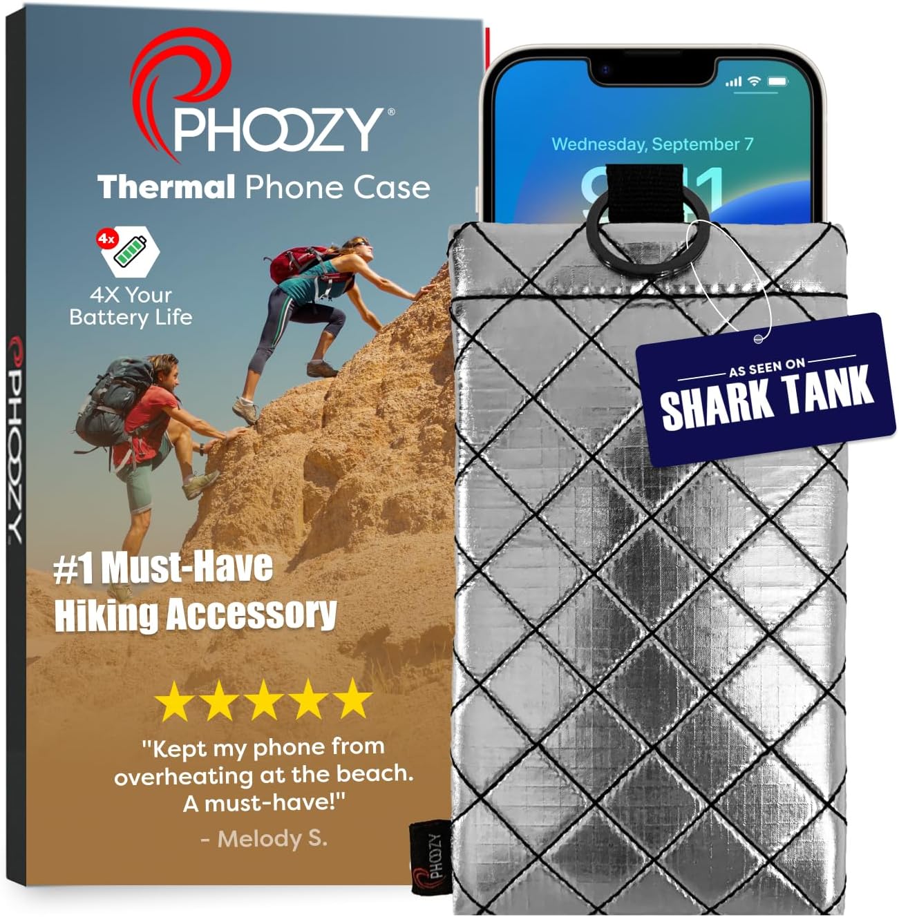 Apollo II Thermal Phone Case with NASA-Derived Technology - Extends Battery Life 4X in Hot or Cold Weather - Military Grade 8-Foot Drop Protection Insulated Pouch - Medium Silver