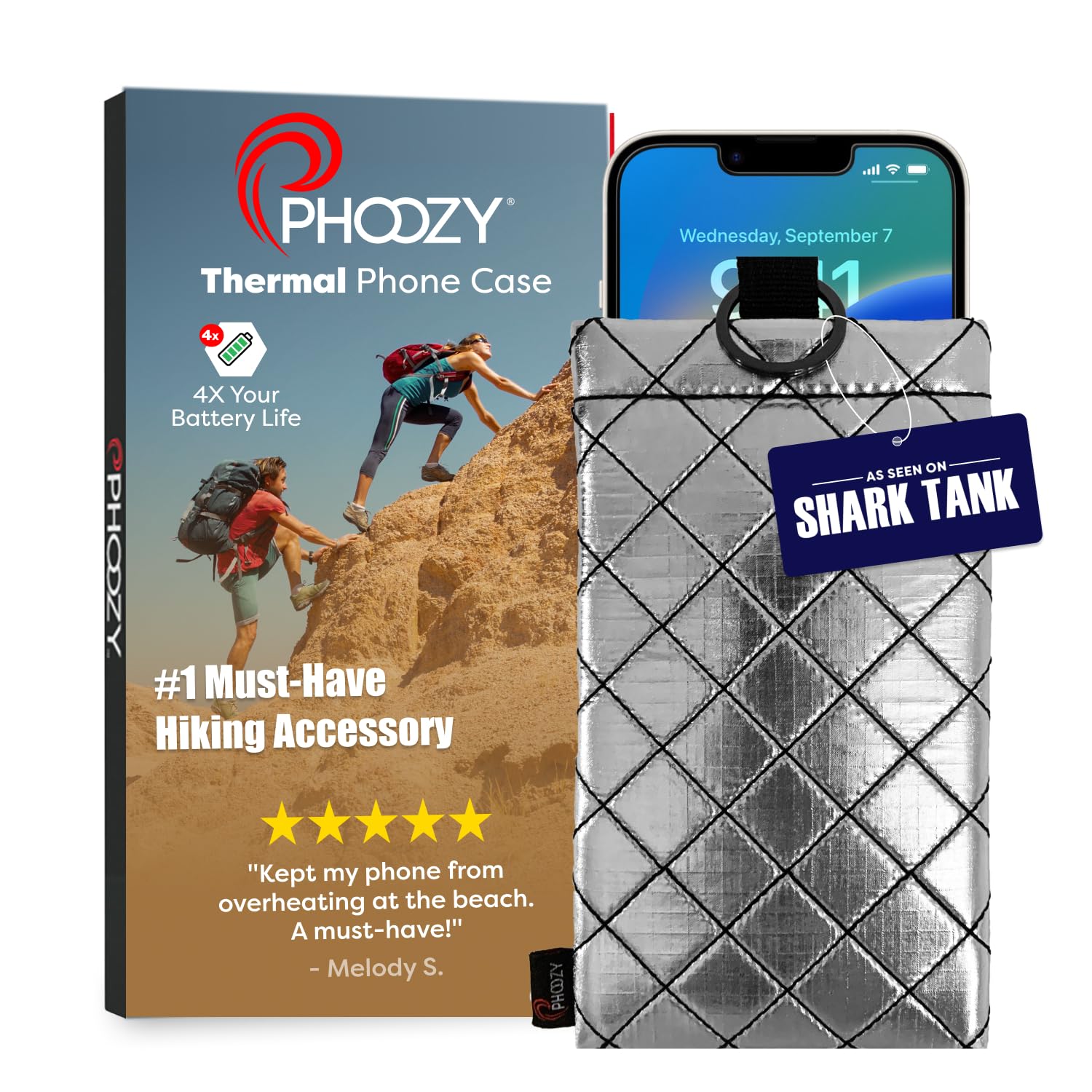 PHOOZY PHOOZY Apollo II Thermal Phone Case with NASA-Derived Technology - Extends Battery Life 4X in Hot or Cold Weather - Military Grade 8-Foot Drop Protection Insulated Pouch - Large Silver
