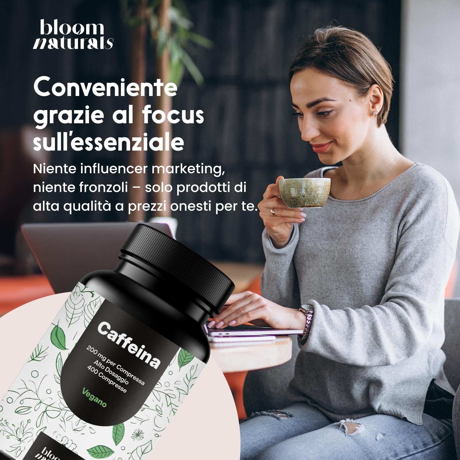 Caffeina Pura – 400 Compresse – 200 mg per Compressa – Alto Dosaggio – Vegano – Prodotto in Germania - Caffeina Integratore - Testato in Laboratorio