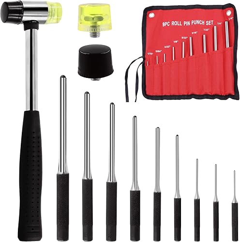 Wokape Juego de 12 perforadores con mazo suave de 1 pulgada, herramienta de reparación de extracción con soporte y bolsa de almacenamiento, perfecto