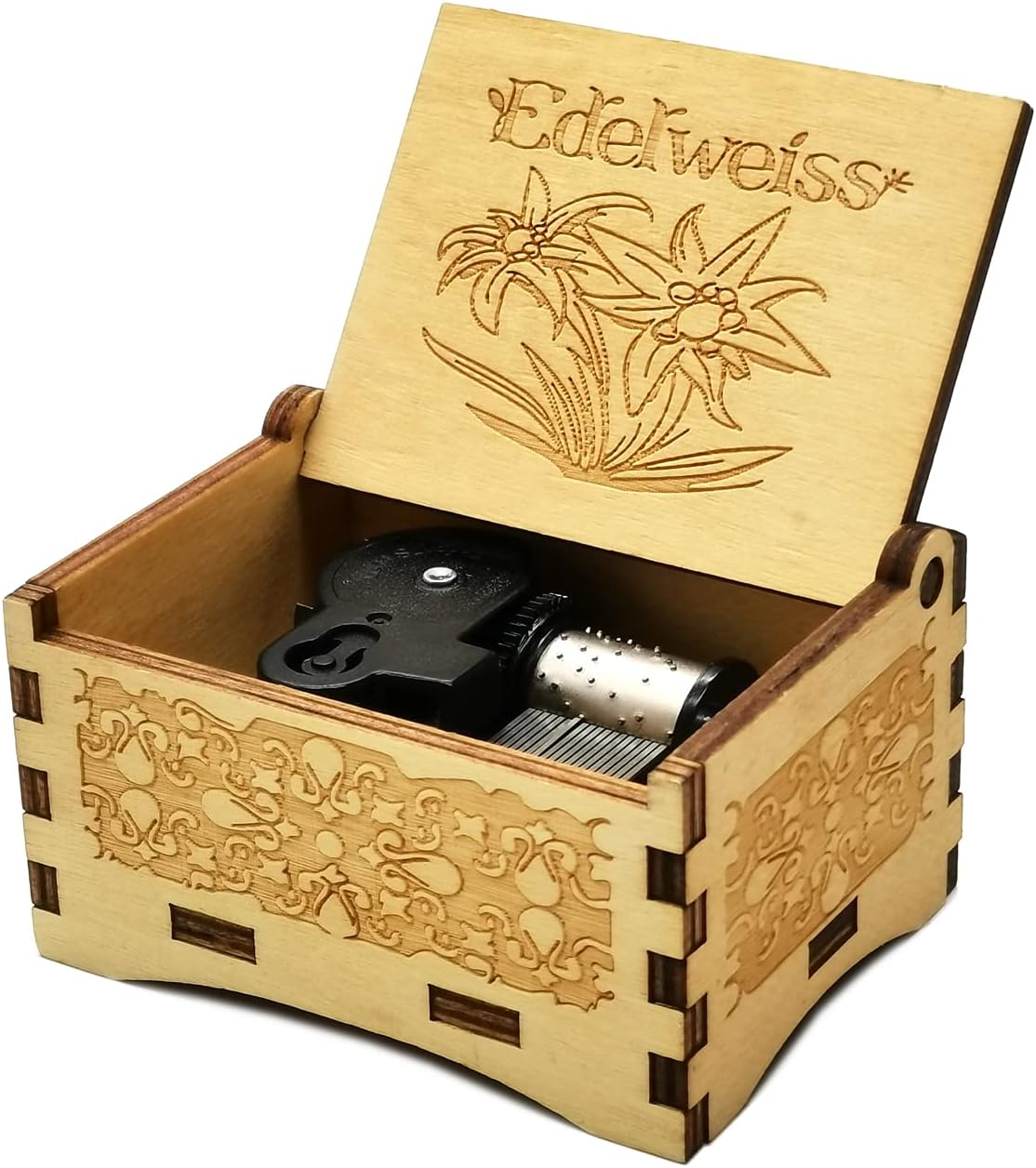 Micteney Edelweiss music box,Wooden Music box playing edelweiss,Laser