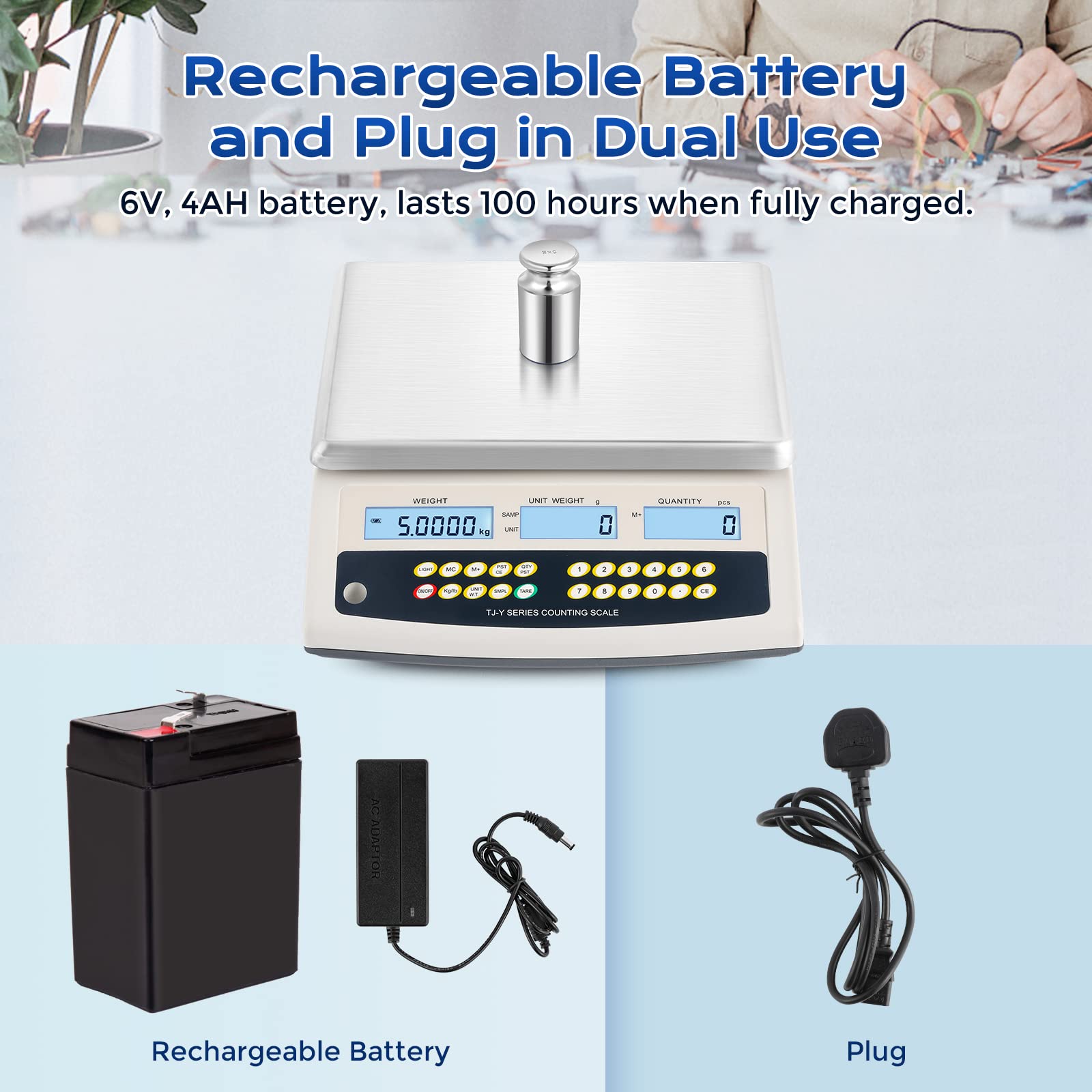Bonvoisin Bilancia di Conteggio Digitale 6 kg x 0,1 g - Bilancia Industriale Multifunzione con Tara, Conteggio, Allarme - Uscita Dati RS232 - Batteria Ricaricabile - Per Parti e Monete