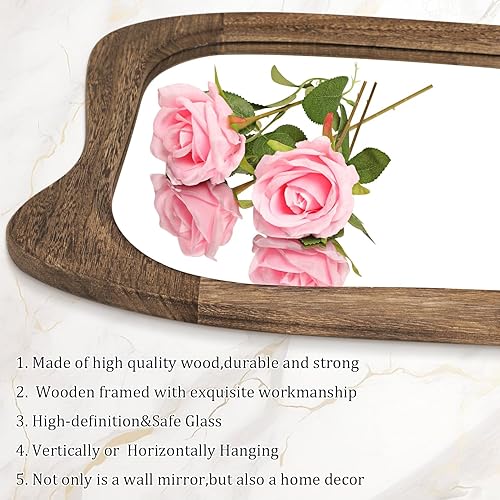 Miniatura 3 de AAZZKANG Espejo de pared grande con marco de madera de 28 x 16 pulgadas, espejo de pared irregular vintage, espejo colgante asimétrico para baño,