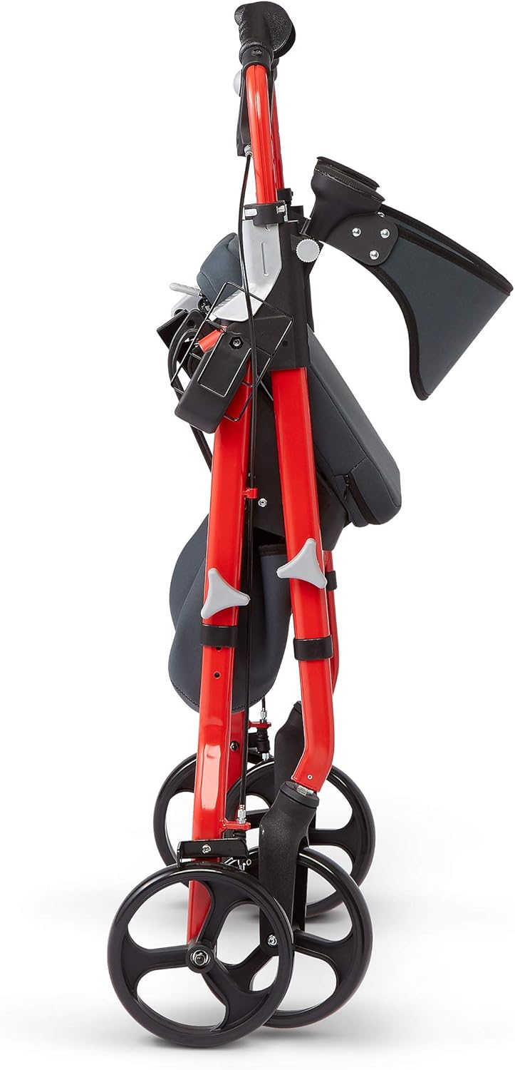 Medline Premium Empower Rollator Walker with Seat, Comfort Handles and Thick Backrest, Folding Walker for Seniors, Microban Protection, 8" Wheels, Red Frame : Everything Else