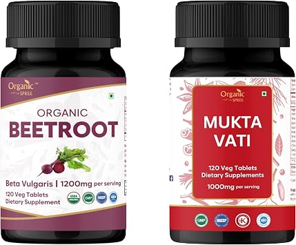 ORGANIC SPREE Beetroot & Mukta Vati Supplement 120 Tablets Each USDA Organic Beta Vulgaris & Ayurvedic Wellness Blend