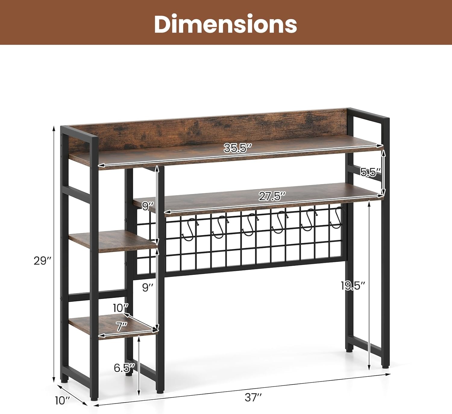 Tangkula Desktop Bookshelf for Computer Monitor Up to 32”, 37" x 29" Countertop Storage Hutch with 4 Open Storage Shelves, Grid Panel, Anti-tip Device, 4-Tier Desktop Display Shelves for Home Office