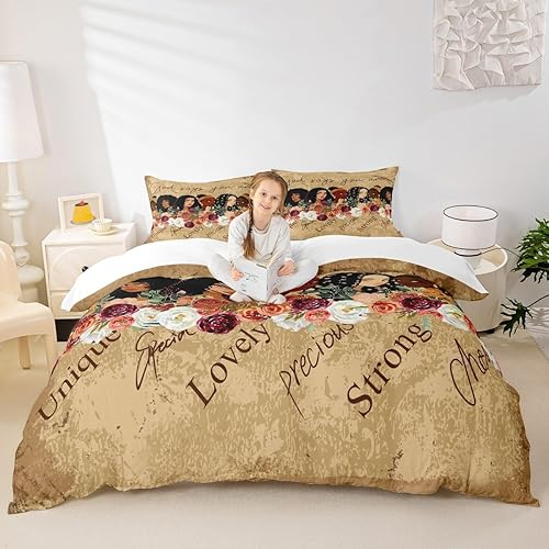 Juego de funda de edredón con temática africana, tamaño Queen, con citas inspiradoras florales, 3 piezas para niñas, adolescentes, decoración de