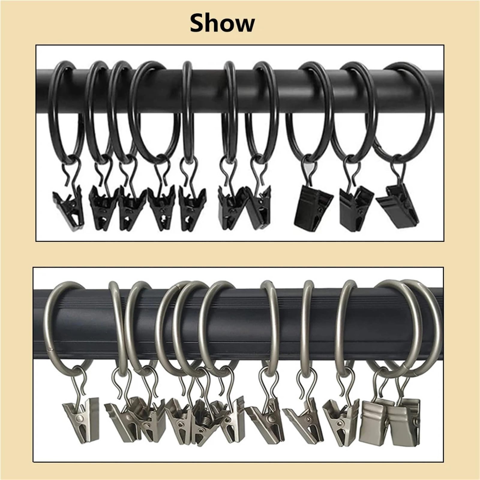 Vorhanghaken, 100 Stück, Eisen-Vorhangring-Clips | Gardinenstangenhaken aus Metall, Vintage-Stil, für Fensterbehandlung, Badezimmer, Zimmer, universell (braun)