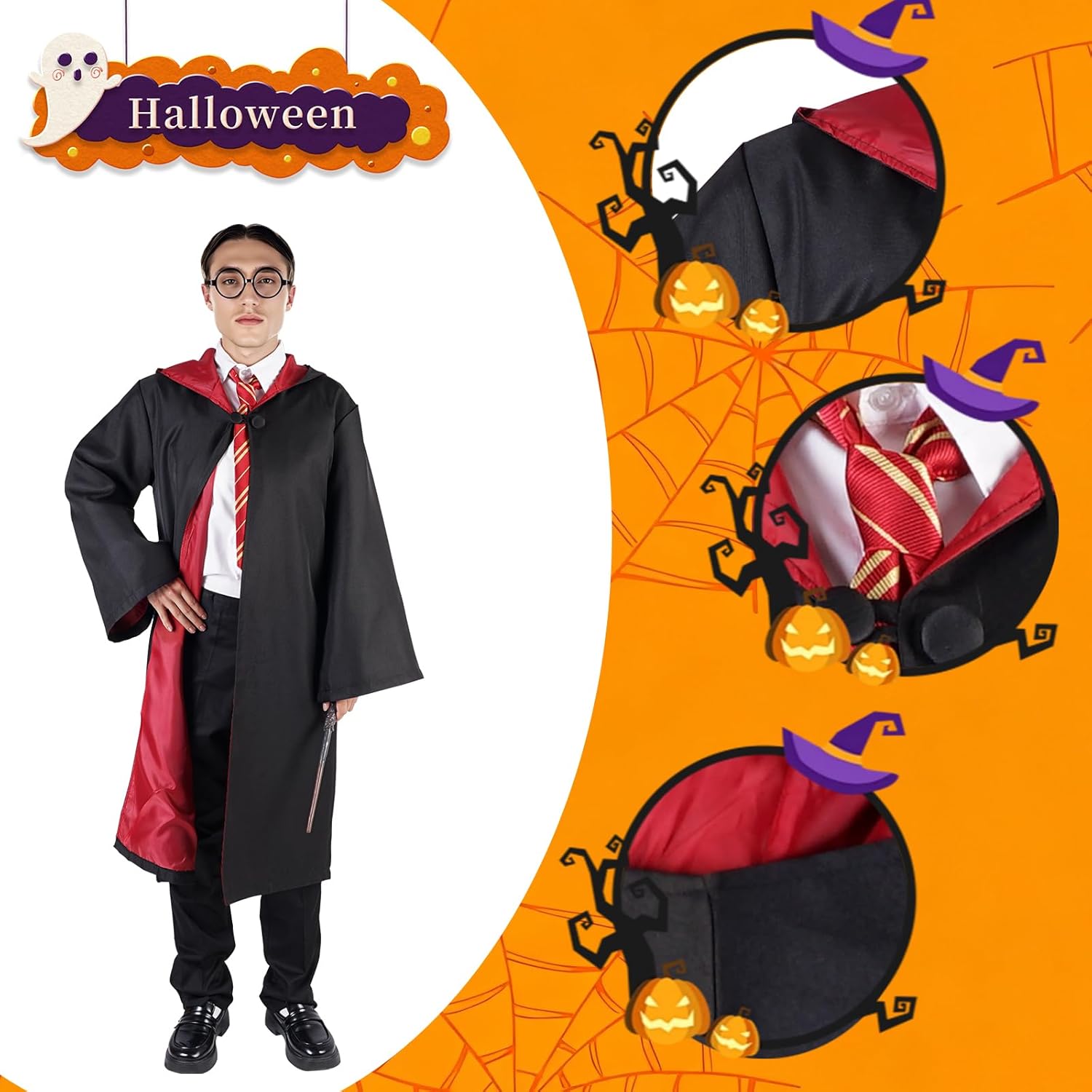 Wizard Costume for Teens & Adults - Wizard Robe with Accessories Set for Halloween Cosplay, Themed Parties - Image 7