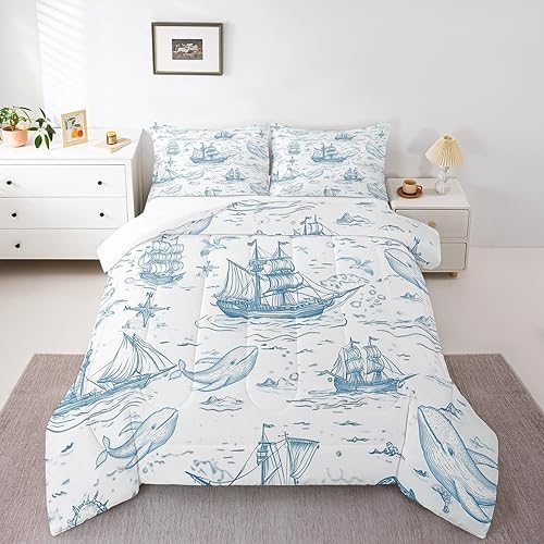 Miniatura 22 de Manfei Octopus Kids Comforter Set Queen Size,Dark Clouds Ocean Waves Trippy Retro Bedding Set,Boys Girls Room Decor,Underwater World Marine Life