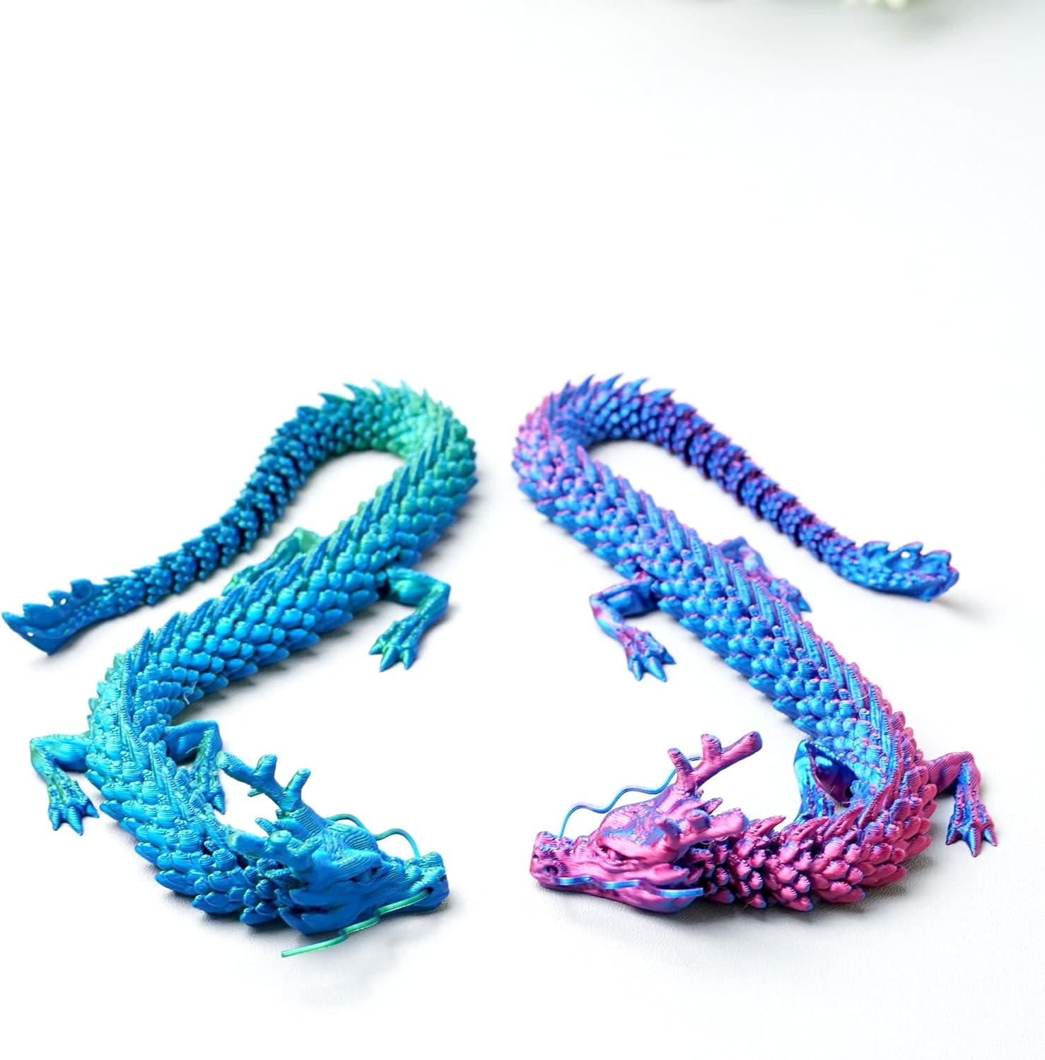 2cps 3D Printed dragon Model,Flexible Realistic Articulated Animal Fidget Toys,Mystery Figurines Gifts for Easter,Executive Desk Funny Décor and Festival Collectible,Easter Basket Stuffers (RB+GB)