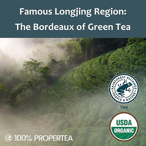 Miniatura 3 de 100% Propertea Bolsas de té verde orgánico, 100 bolsas de té ecológicas, sabor clásico, cafeinado, rico en antioxidantes, bolsa resellable