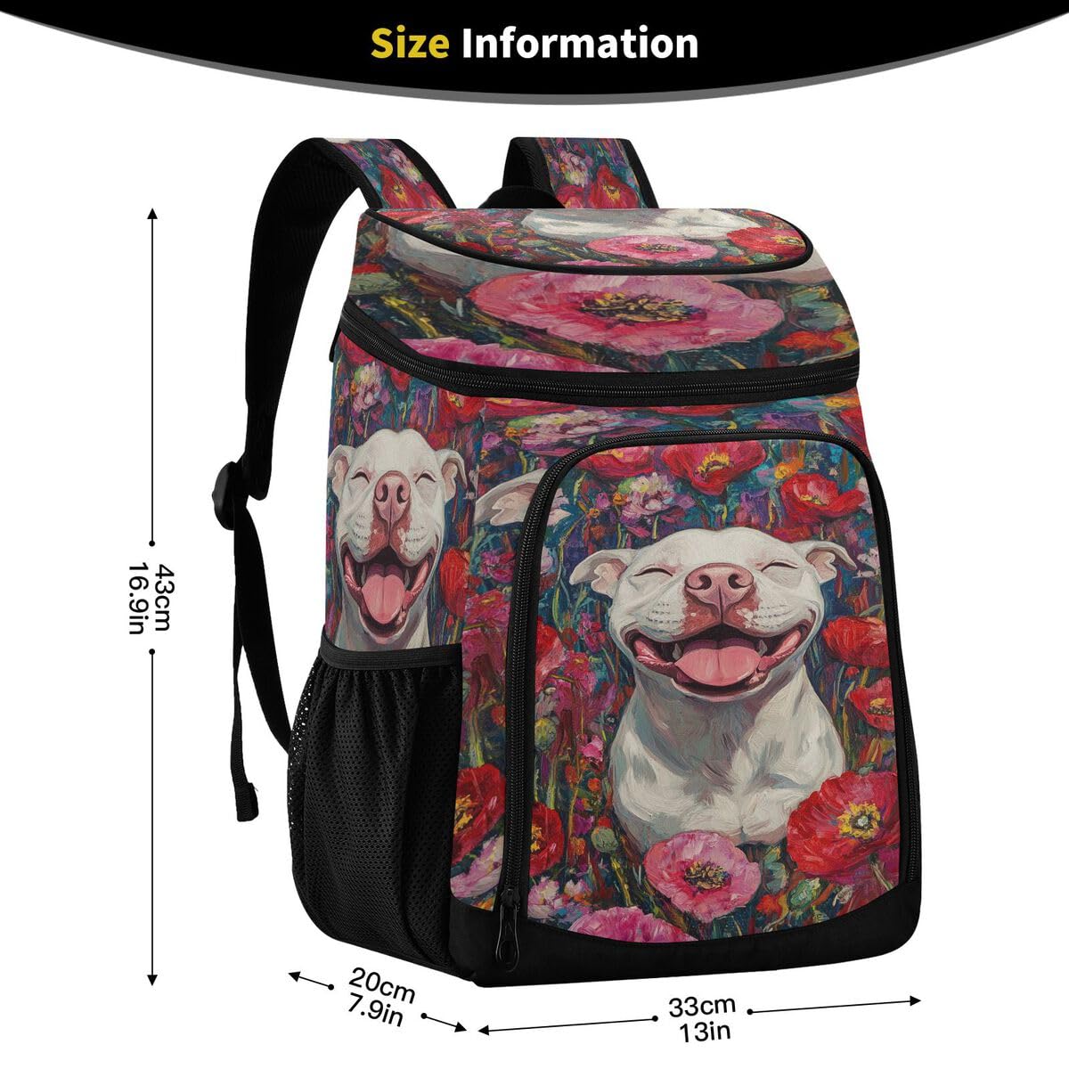 Red Pitbull Poppies Cooler Backpack Leakproof Insulated Lunch Cooler Bag 30 Cans Camping Backpacks for Beach Road Trip Picnic