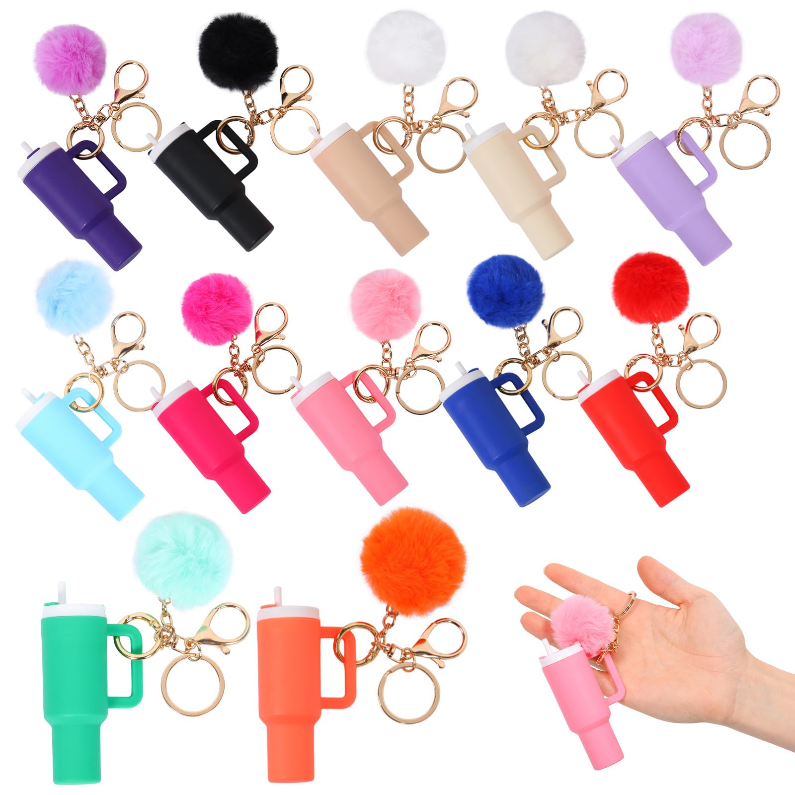 QINGLANG 8PCS or 12PCS Mini Tumbler Keychain Cute Lip Balm Keyring Lip Balm Keychain Decor Key Chain Charm Backpack for Women Girl Purse Handbag Backpack(12Pcs)