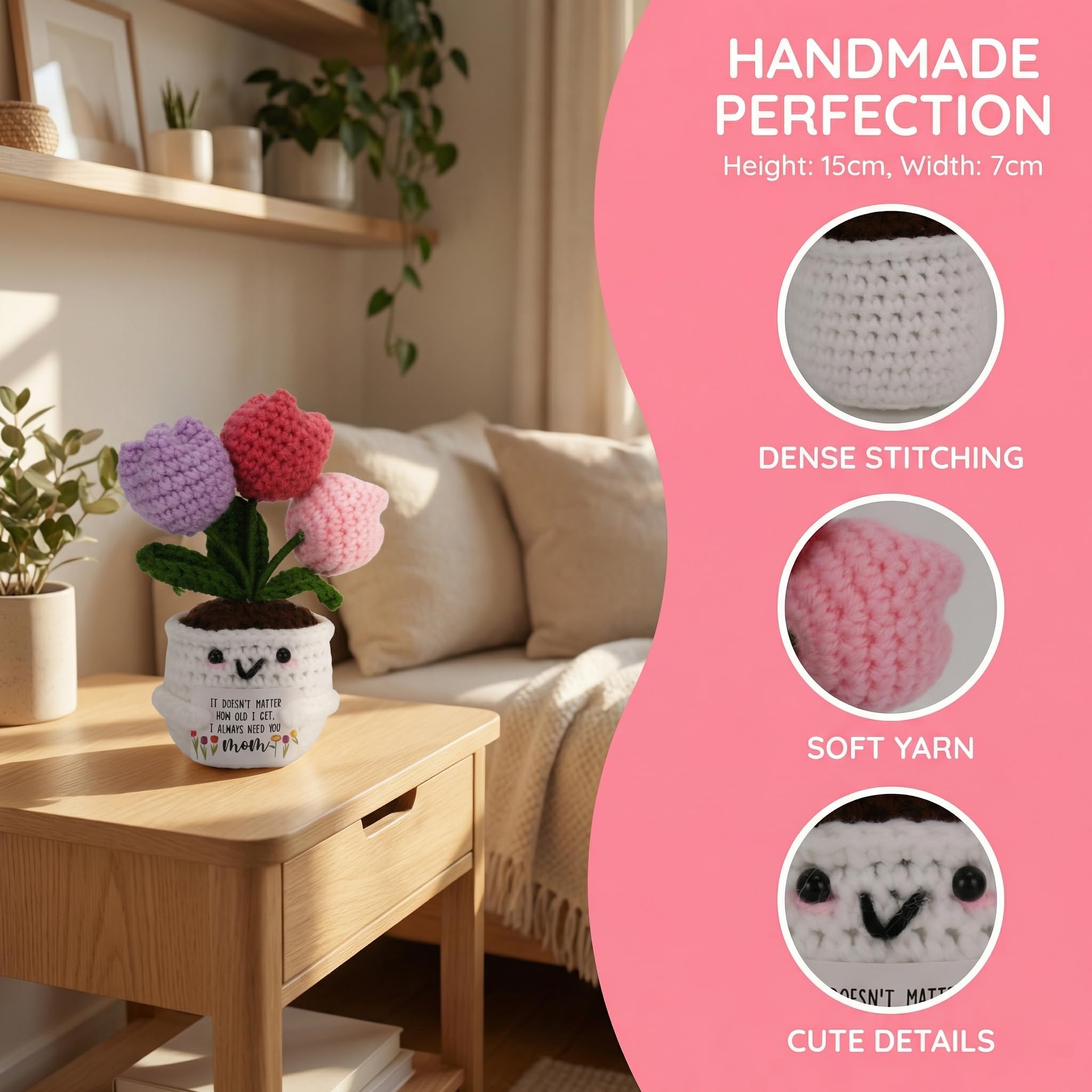 Best Gifts For Mom, Mothers Day Gifts From Daughter Son, Positive Handmade Crochet Tulip Flower, Mother's Day Gift Ideas, Emotional Support,Birthday Presents,Stocking Stuffers,Christmas Gifts For Mom - 3