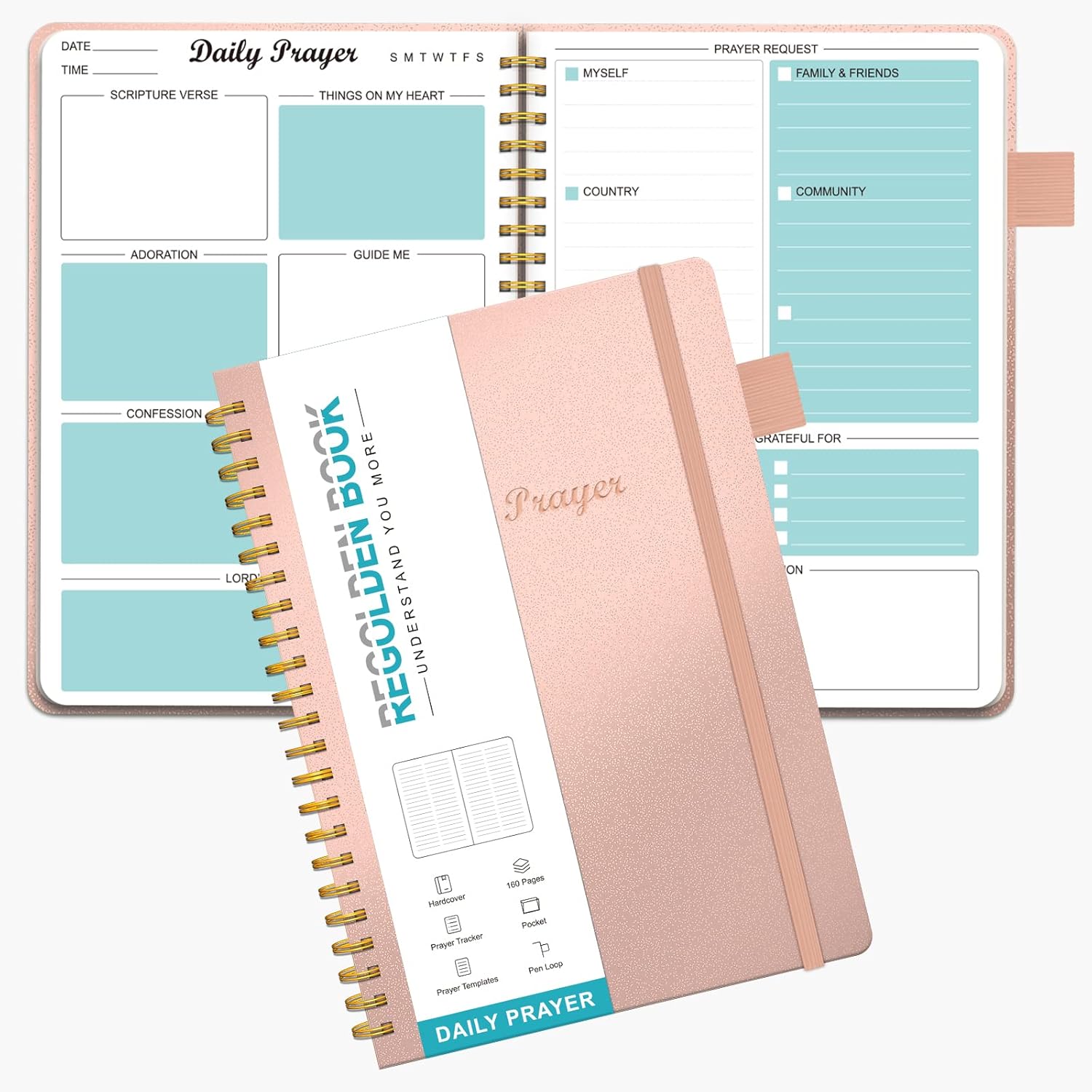 Regolden Book Prayer Journal Notebook for Men & Women, Daily Devotional, Inspirational Christian Bible Journal