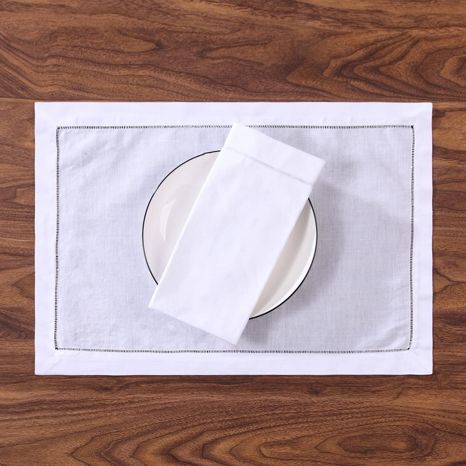 White Hemstitched Placemats,Machine Washable Table Place