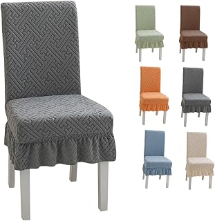 Fundas Sillas de Comedor con Faldón Largo, Fundas para Sillas, Funda Suave, Extraíble, Duradera y Lavable para Cocina, Bodas, Fiestas y Banquetes(Gray)
