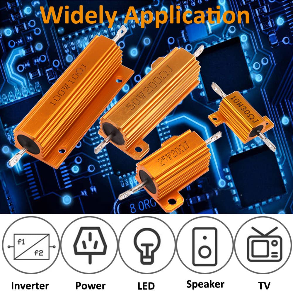 ETOPARS 100W 1 Ohm Resistencia 5% Aluminio Carcasa Bobinado Chasis Montado Resistencias de Carga
