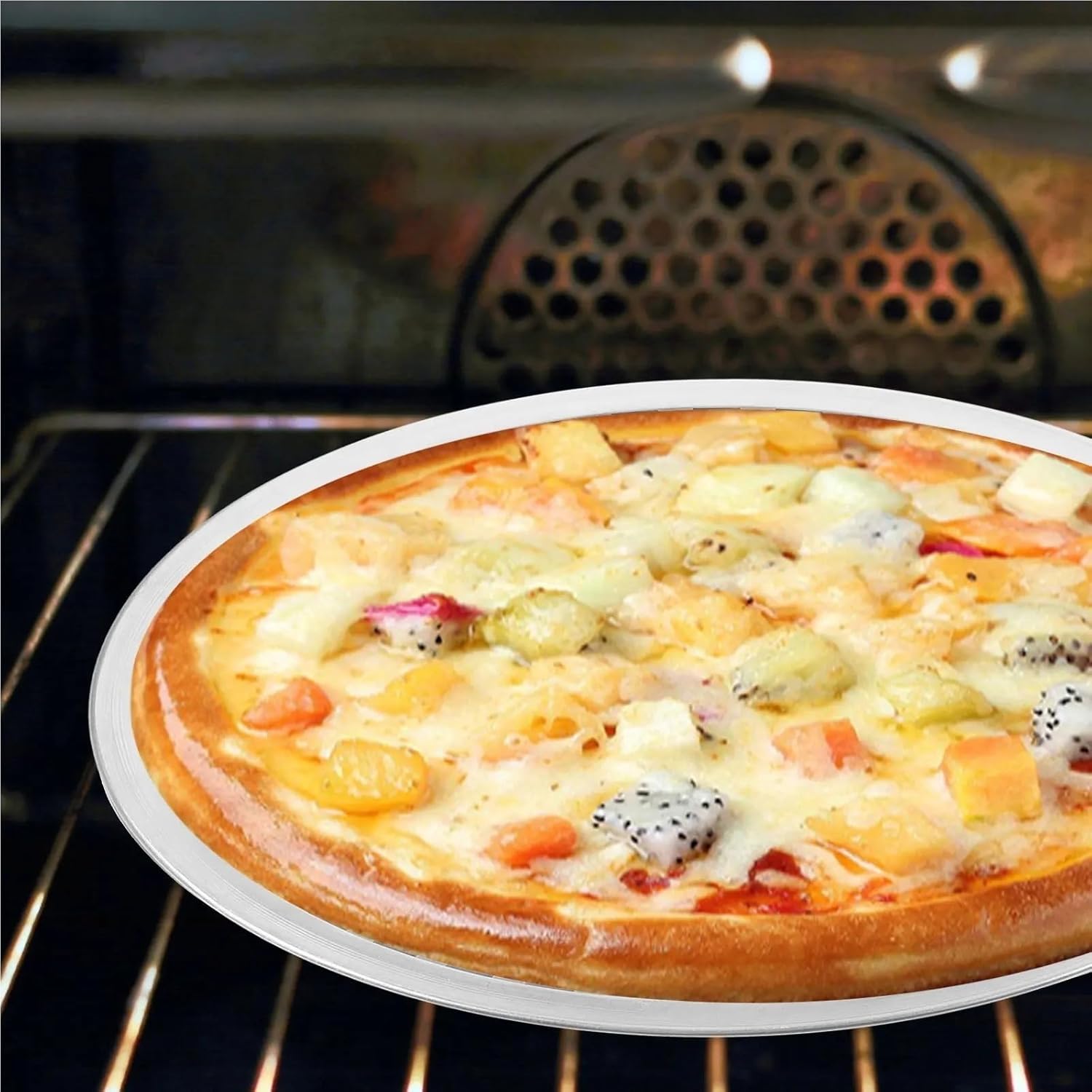 2Pcs Stainless Steel Round Perforated Pizza Pan Nonstick Baking Tray for Oven Grill