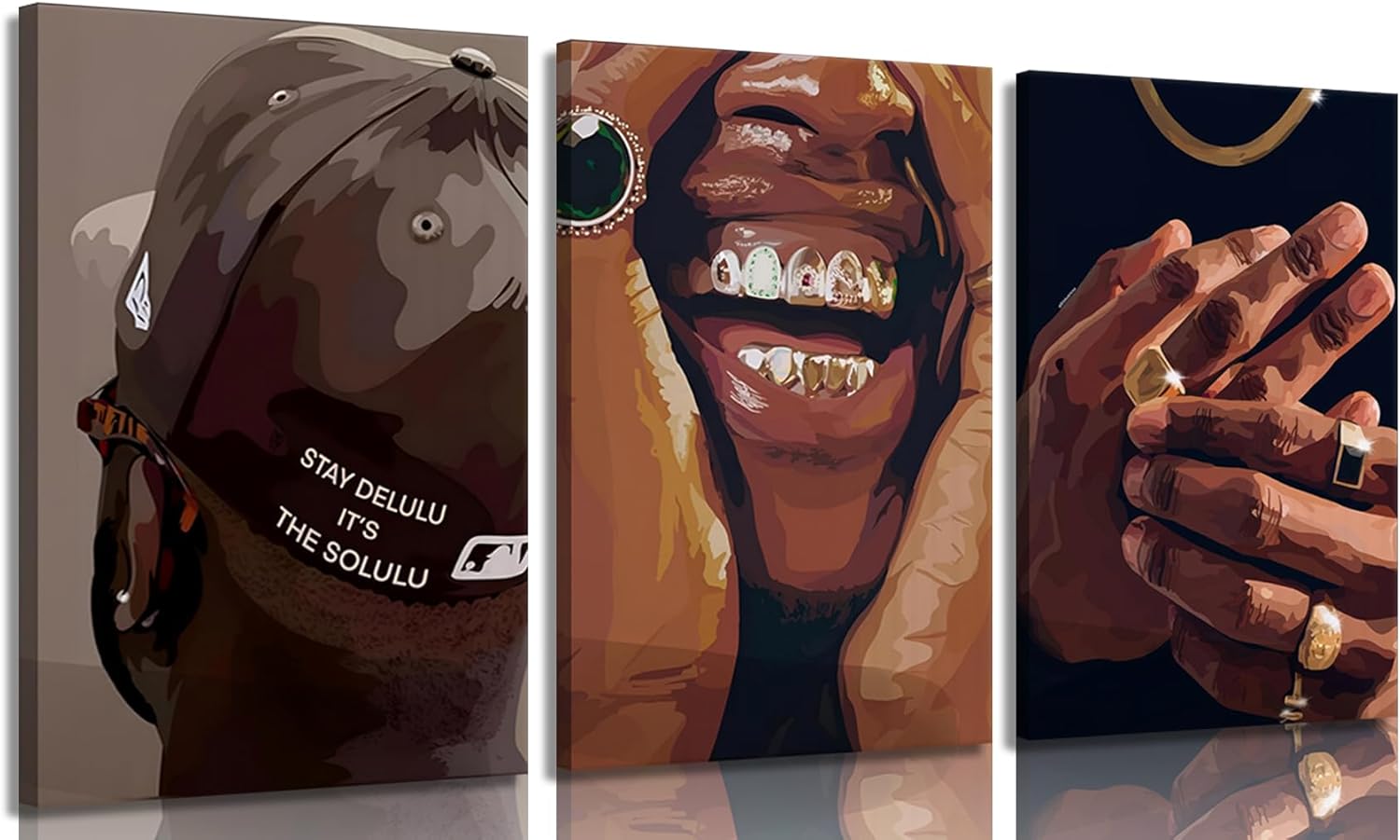 3Pcs Fashion African American Black Man Wall Art Black Man Trend Poster Prints Pictures Hip-hop Aesthetics Luxury Street Wall Decor Artwork for Teen Boy Room DJ Studio Home Decoration 16x24in