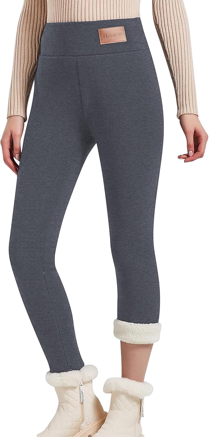 Hixiaohe Casual Sherpa Fleece Lined Leggings Women Winter Warm Pants High Waisted Stretchy Thick Thermal Tights Cold Weather