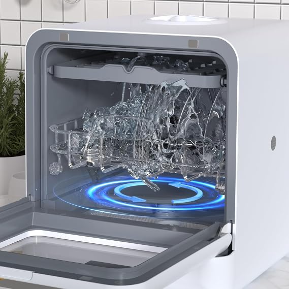 Table Top Dishwasher Mini Dishwasher with 5L Water Tank Automatic Smart Countertop Dishwasher with 5 Place Settings, 2-Tier Rack, Air-Dry Function for Small Families, Couples UK
