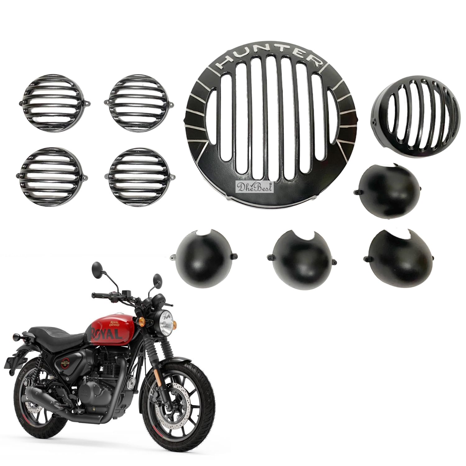 Dhe Best Bike Head Light Grill/Jali + Indicator Cap and Headlight Indicator Grill Metal Black Set of 10 Compatible with RE Hunter 350.-image-15