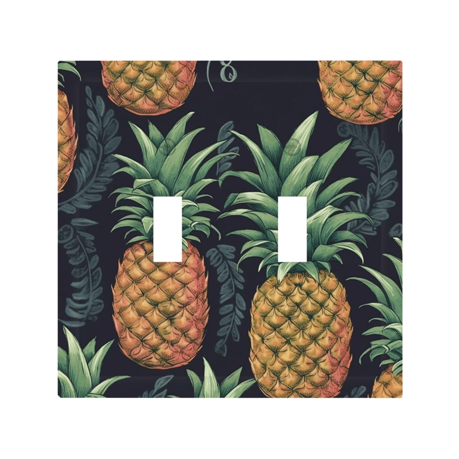 2-Gang Light Switch Cover Pineapple Wall Plate for Electrical Outlets Double Decorator Wall Plates 4.9" x 5" Mid-size Receptacle Outlet Covers Blank Faceplate Cover