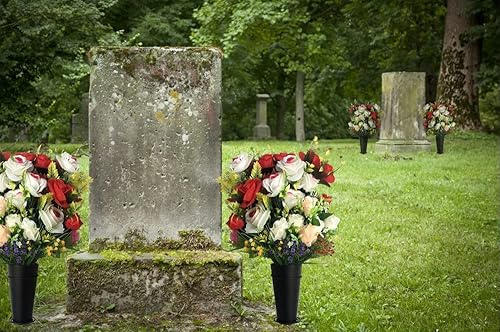Miniatura 6 de Nuevo diseño de metal tumba jarrón flor titular en cementerio suelo florero tumbas decoración con espuma floral