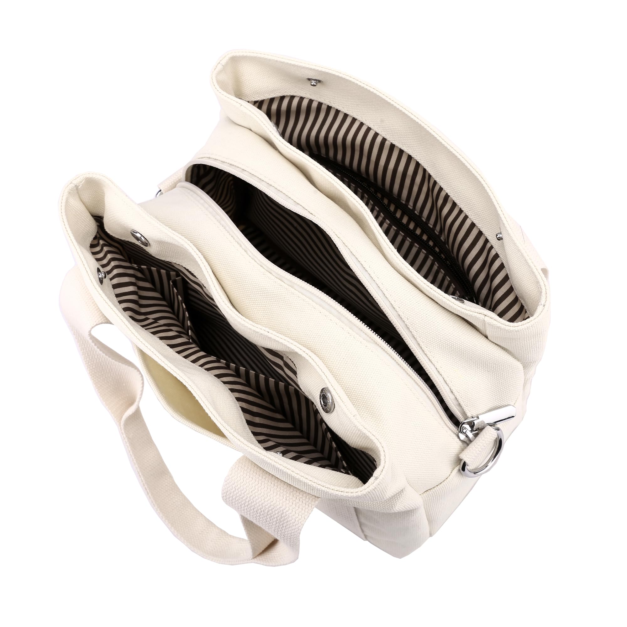 DOURR Multi Compartment Top-handle Handbags Canvas Crossbogy Bags for Women Small Totes Purse (White)